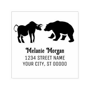 Stock Market Bull vs Bear Name Return Address Self-inking Stamp
