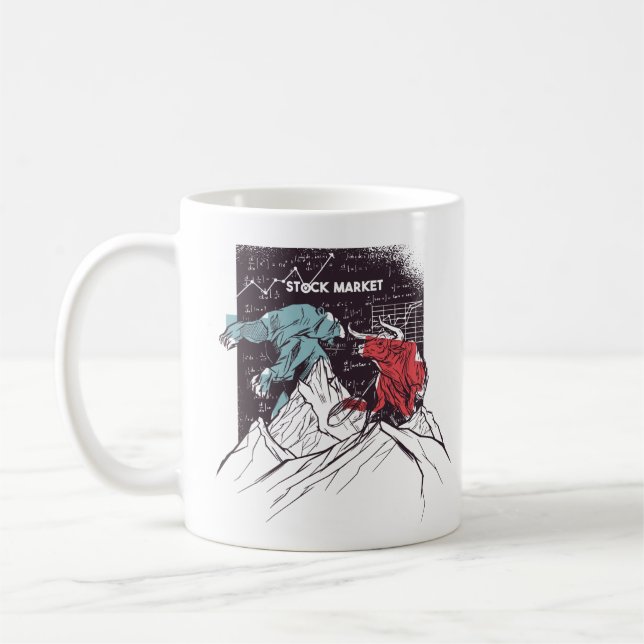 Stock Market Fight Bull vs Bear Trading Coffee Mug (Left)