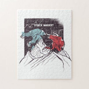Stock Market Fight Bull vs Bear Trading Jigsaw Puzzle