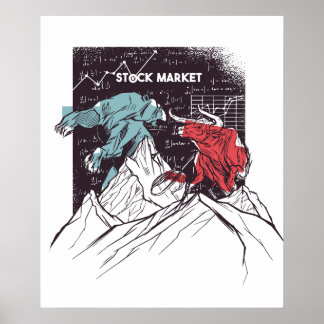 Stock Market Fight Bull vs Bear Trading Poster