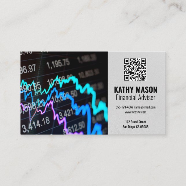 Stock Market Graph | Finance Logo QR Code Business Card (Front)