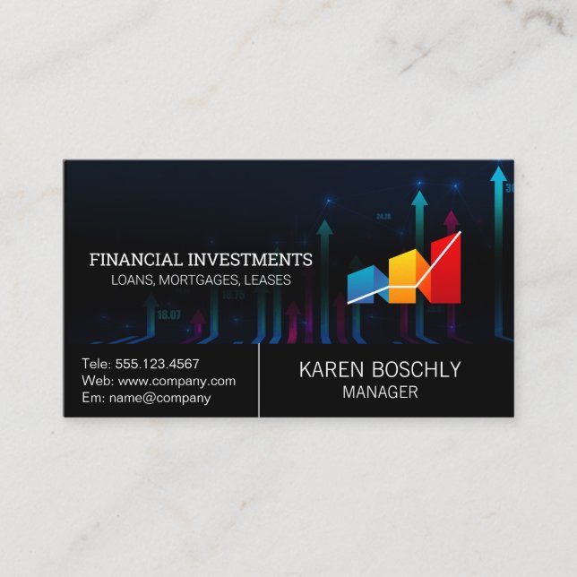 Stock Market Graph Growth Chart Logo Business Card (Front)