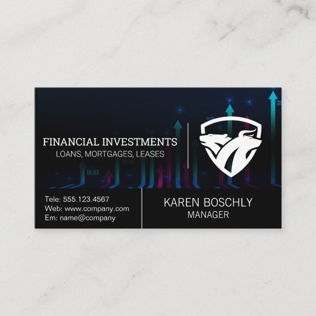 Stock Market Graph Money Chart Bear Bull Logo Business Card (Front)