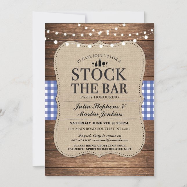 Stock The Bar Blue Rustic Navy Party Invitation (Front)