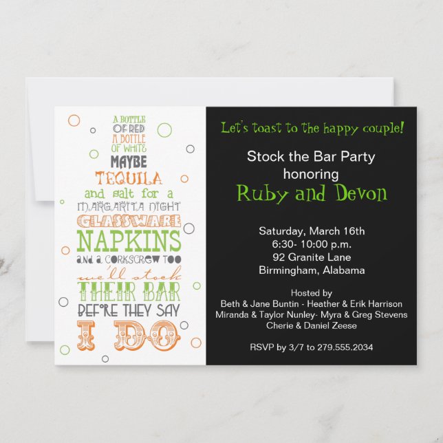 Stock the Bar Bottle Rhyme Party Invitation (Front)