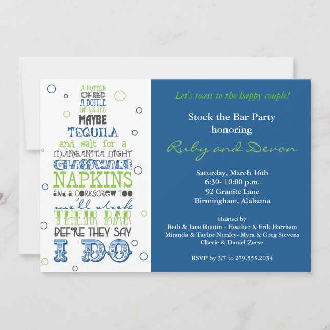 Stock the Bar Bottle Rhyme Party Invitation- Navy Invitation (Front)