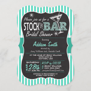 Stock the Bar Bridal Shower; Aqua Stripes Invitation