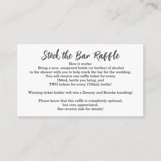 Stock the Bar Bridal Shower Raffle Ticket - Simple Enclosure Card (Front)
