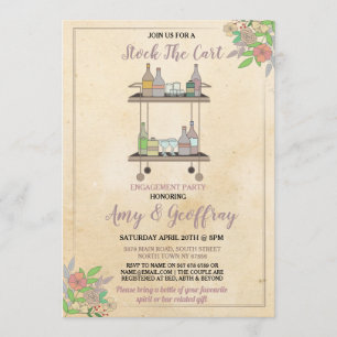 Stock The Bar Cart Party Engagement Couple Vintage Invitation