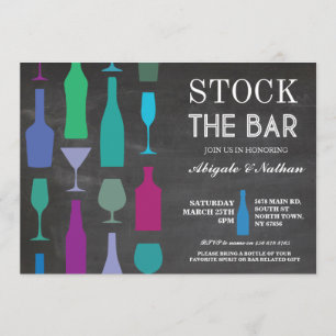 Stock The Bar Chalk Navy Bottles Party Invitation