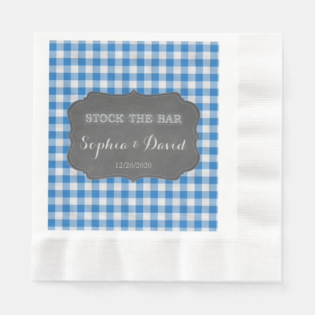 Stock the Bar Chalkboard Gingham Couples Shower Napkin (Front)