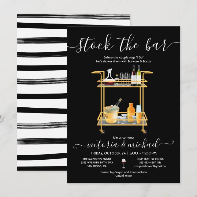 Stock the Bar Cocktail bar cart Engagement Party I Invitation (Front/Back)