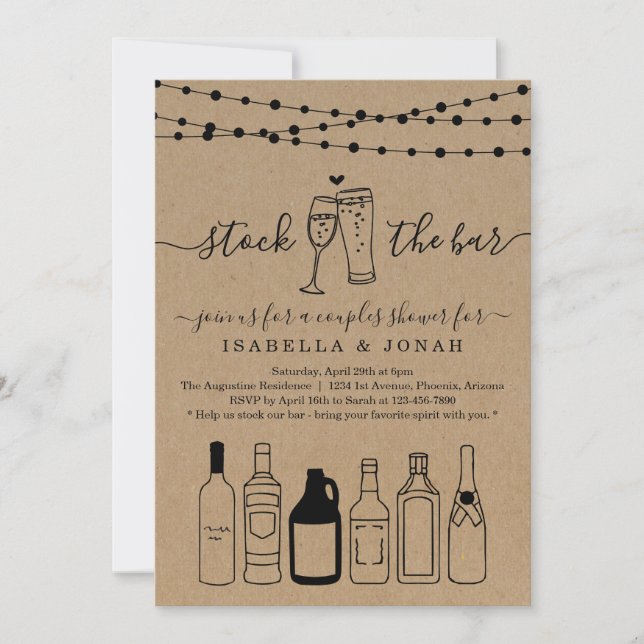 Stock the Bar Couple Shower Rehearsal Engagement Invitation (Front)
