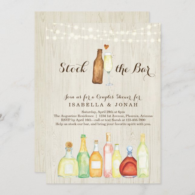 Stock the Bar Couple Shower Rehearsal Engagement Invitation (Front/Back)