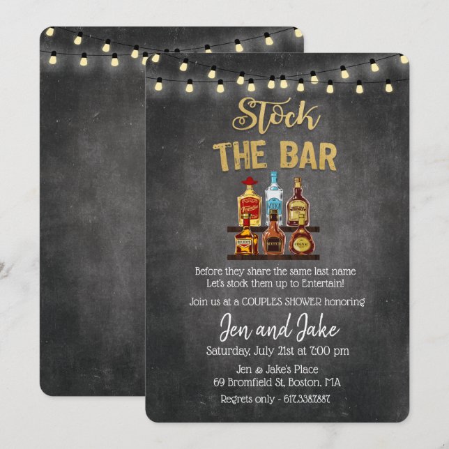 Stock the Bar Couples Coed Shower Invitation (Front/Back)