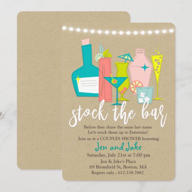 Stock the Bar Couples Coed Shower Invitation (Front/Back)