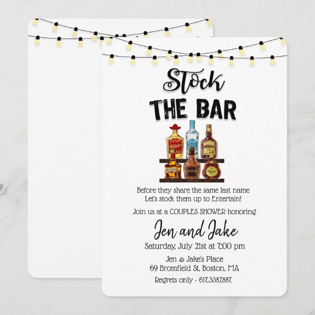 Stock the Bar Couples Coed Shower Invitation (Front/Back)