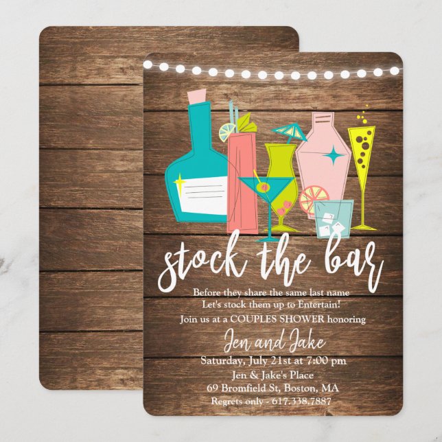 Stock the Bar Couples Coed Shower Invitation (Front/Back)