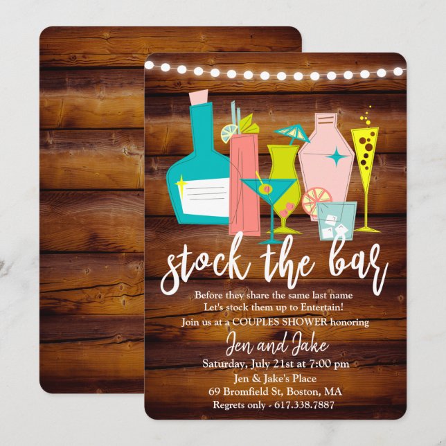 Stock the Bar Couples Coed Shower Invitation (Front/Back)