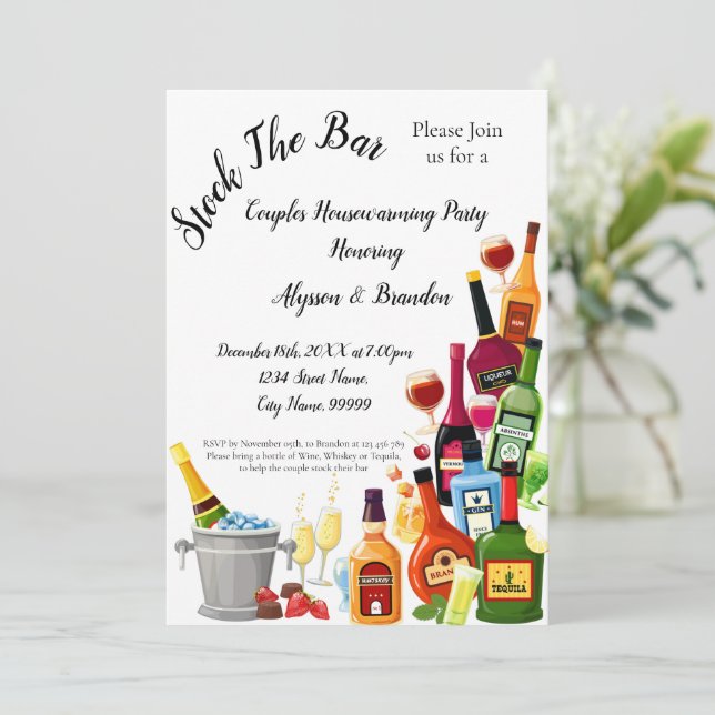 Stock the Bar Couples Housewarming Party Invitation (Standing Front)