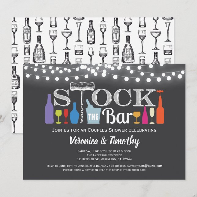 Stock The Bar Couples Shower Chalkboard Invitation (Front/Back)