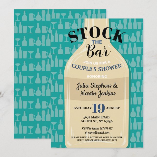 Stock The Bar Couple's Shower Mint Bottle Modern Invitation (Front/Back)