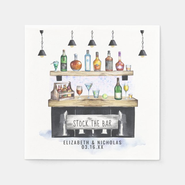 Stock the Bar | Couples Shower Personalised Napkin (Front)
