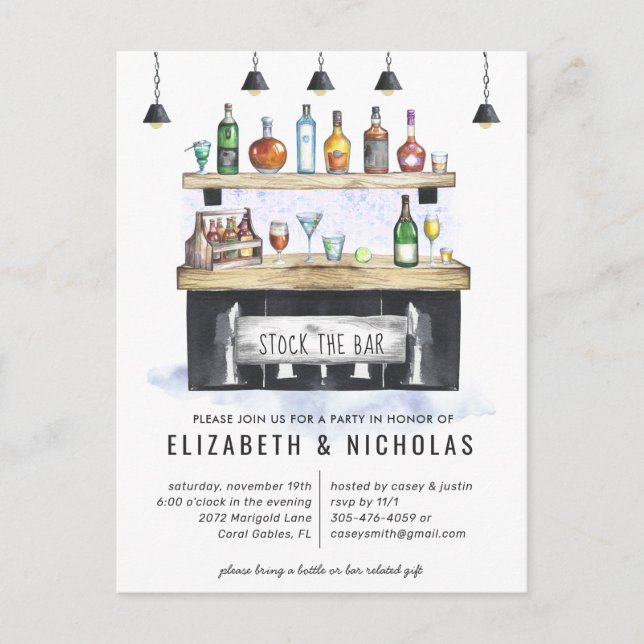 Stock the Bar | Couples Wedding Shower Invitation Postcard (Front)