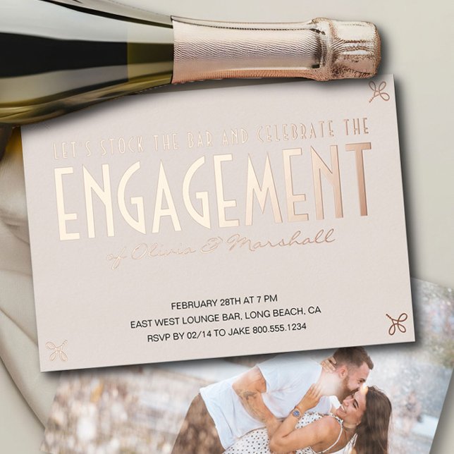 Stock the Bar Engagement Party Luxury Rose Gold (Rose Gold Foil Engagement Photo Invite from Engagement Party Invitations collection by Darling & May)