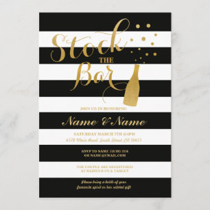 Stock The Bar Engagement Party Stripe Gold Invite