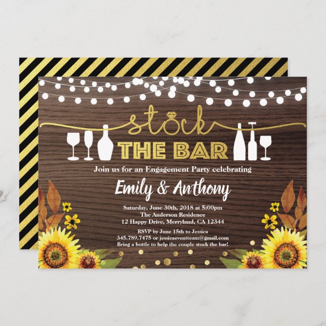Stock the bar engagement party sunflower invitation (Front/Back)