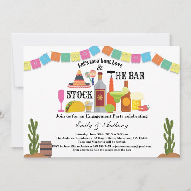 Stock the bar engagement party Taco Fiesta Invitation (Front)