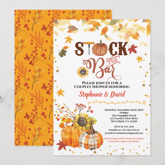 Stock the bar fall pumpkin couples housewarming invitation (Front/Back)