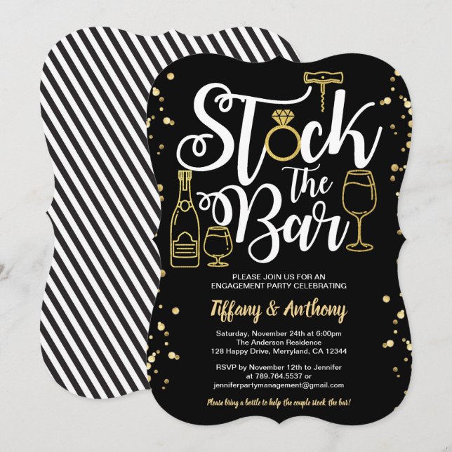 Stock the bar invitation engagement party gold (Front/Back)