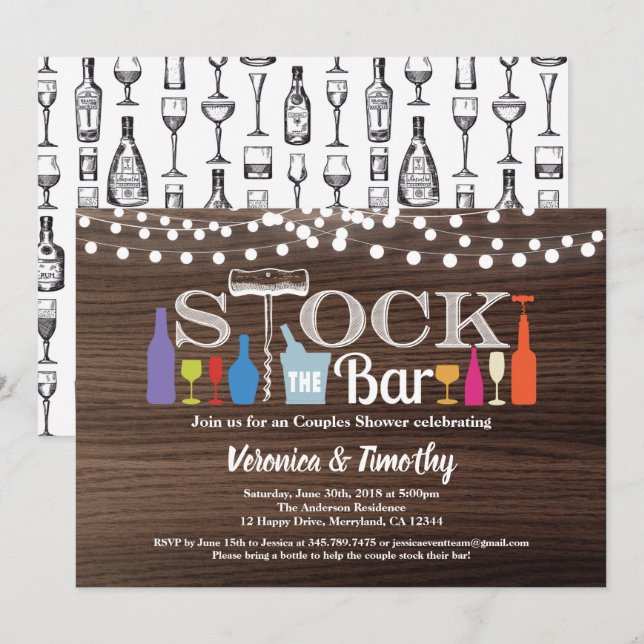 Stock the bar invitation rustic wood Invitation (Front/Back)