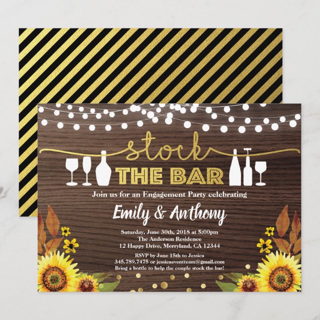 Stock the bar invitation Sunflower engagement (Front/Back)