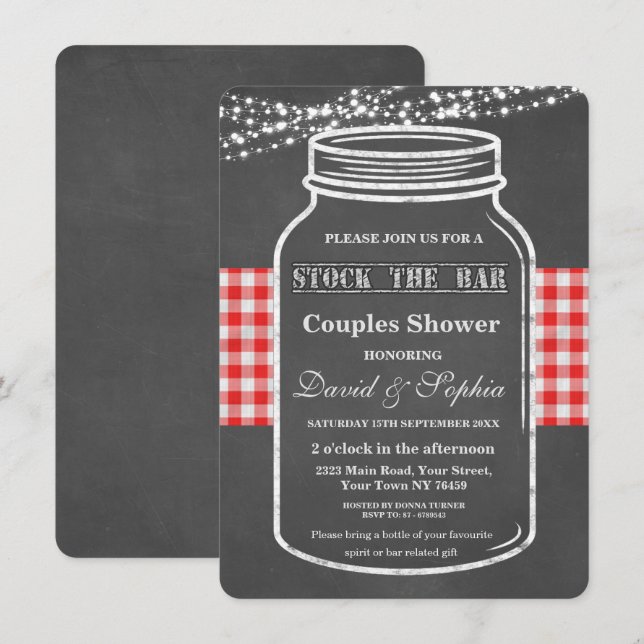 Stock the Bar Mason Jar Chalk Couples Shower Invitation (Front/Back)