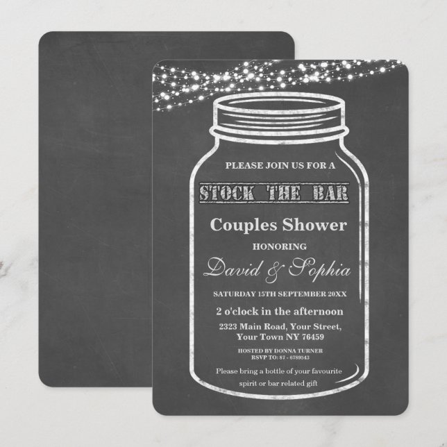 Stock the Bar Mason Jar Chalk Couples Shower Invitation (Front/Back)