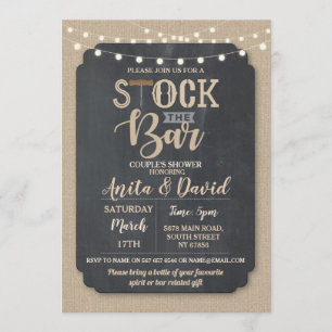 Stock The Bar Party Couple's Shower Burlap Chalk Invitation