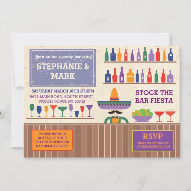 Stock The Bar Party Fiesta Mexican Tequila Invite (Front)