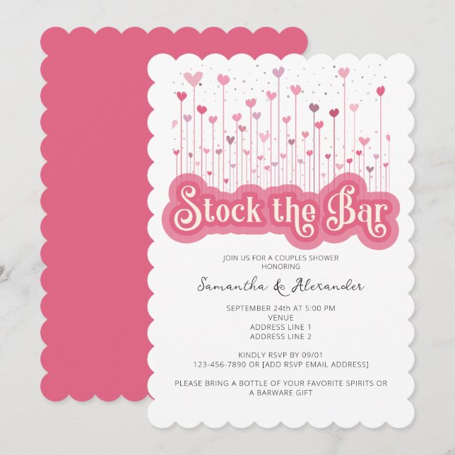 Stock the Bar Pink Chic Couples Coed Bridal Shower Invitation (Front/Back)