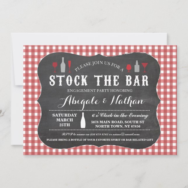 Stock The Bar Red Check Couples Shower Invitation (Front)
