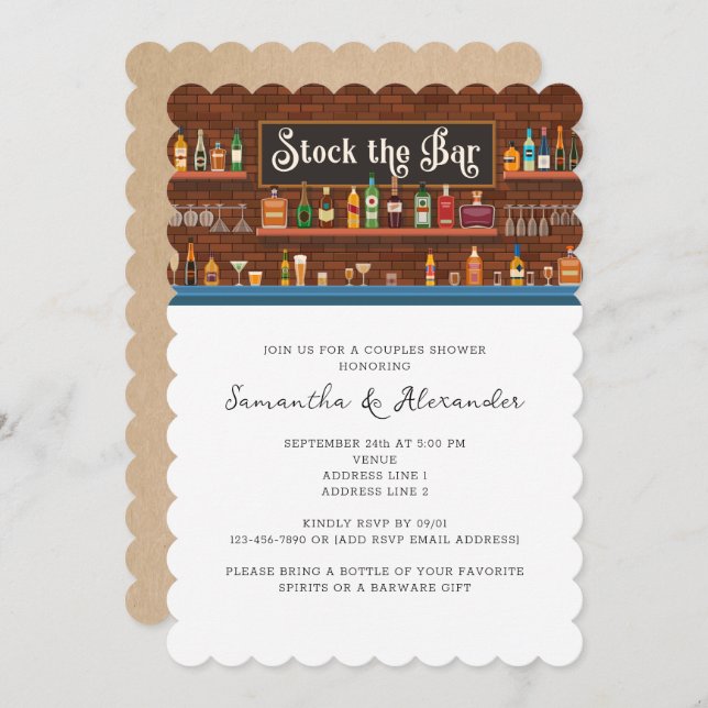 Stock the Bar Rustic Couples Coed Bridal Shower Invitation (Front/Back)