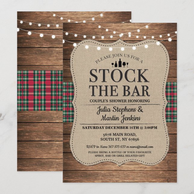 Stock The Bar Rustic Couple's Shower Christmas Invitation (Front/Back)
