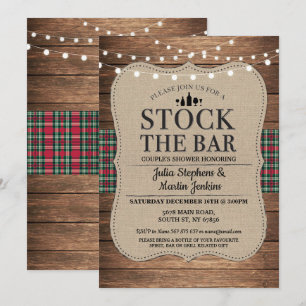 Stock The Bar Rustic Couple's Shower Christmas Invitation