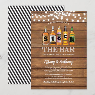 Stock the bar rustic engagement party wood invitation