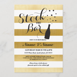 Stock The Bar Stripe Gold Engagement Party Invite