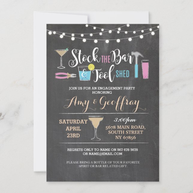 Stock The Bar & Tool Shed Couple's Shower Invitation (Front)