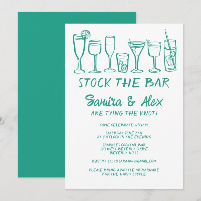 Stock the Bar Whimsical Cocktail Drinks Engagement Invitation (Front/Back)