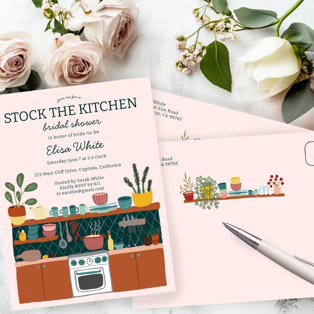 STOCK THE KITCHEN Bridal Shower Cute CUSTOM Invitation Postcard (STOCK THE KITCHEN Bridal Shower Cute CUSTOM Invitation Postcard
)